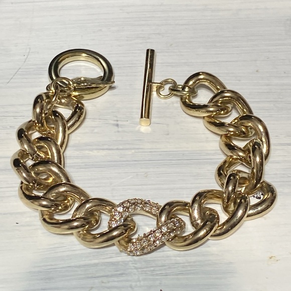 Pretty sparkly Victorias Secret Crystal Chunky Gold tone Curb Chain Bracelet - Picture 1 of 14